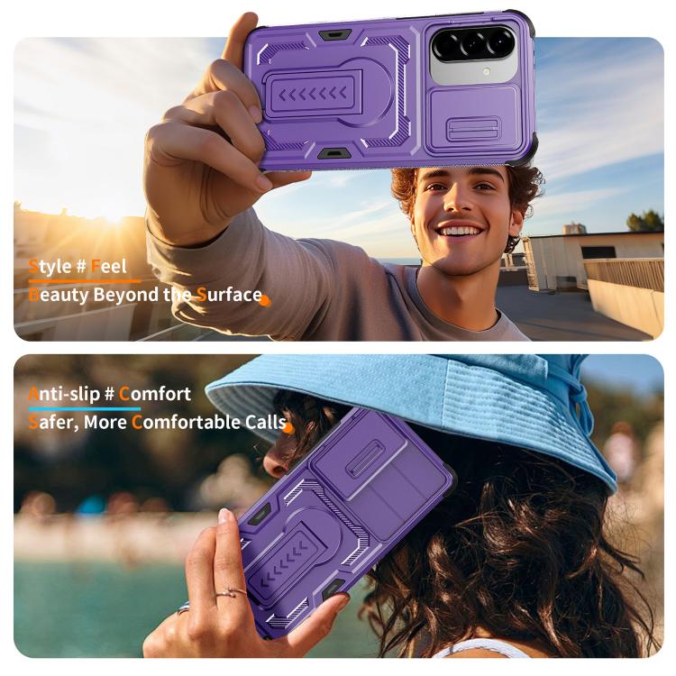 For Galaxy S25 Ultra 5G Slid Camera Shield Invisible Holder PC Hybrid TPU Phone Case