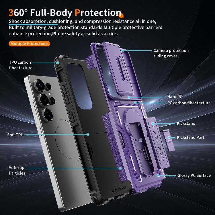 For Galaxy S25 Ultra 5G Slid Camera Shield Invisible Holder PC Hybrid TPU Phone Case