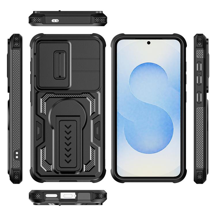 For Galaxy S25 5G / S24 5G Slid Camera Shield Invisible Holder PC Hybrid TPU Phone Case