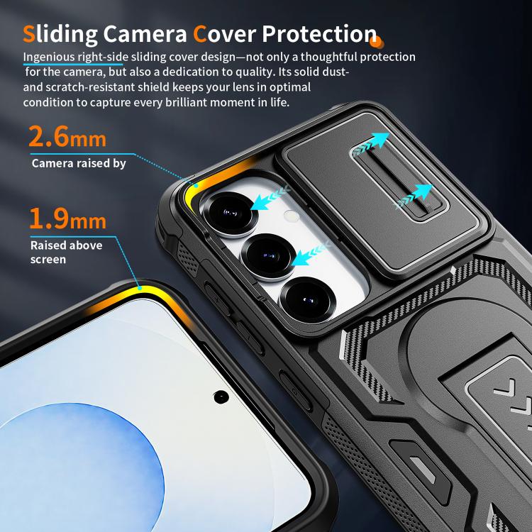 For Galaxy S25 5G / S24 5G Slid Camera Shield Invisible Holder PC Hybrid TPU Phone Case