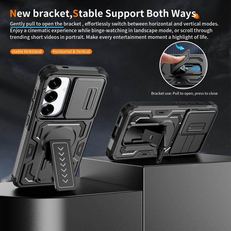For Galaxy S25 5G / S24 5G Slid Camera Shield Invisible Holder PC Hybrid TPU Phone Case