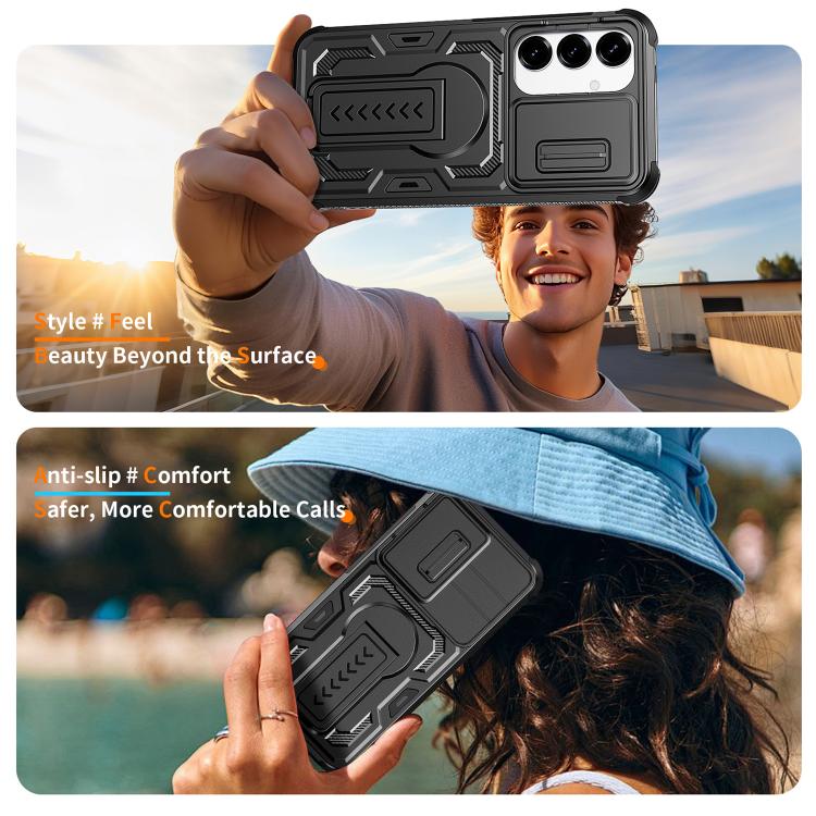 For Galaxy S25 5G / S24 5G Slid Camera Shield Invisible Holder PC Hybrid TPU Phone Case