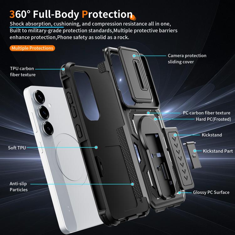 For Galaxy S25 5G / S24 5G Slid Camera Shield Invisible Holder PC Hybrid TPU Phone Case