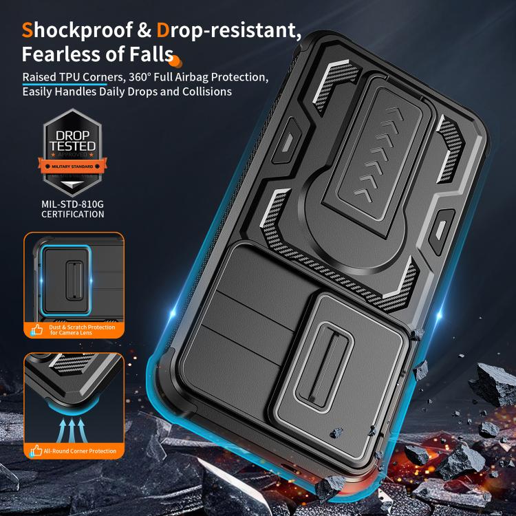 For Galaxy S25 5G / S24 5G Slid Camera Shield Invisible Holder PC Hybrid TPU Phone Case