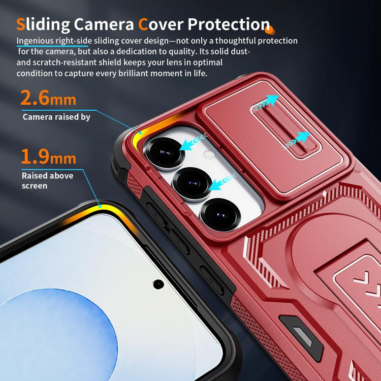 For Galaxy S25 5G / S24 5G Slid Camera Shield Invisible Holder PC Hybrid TPU Phone Case