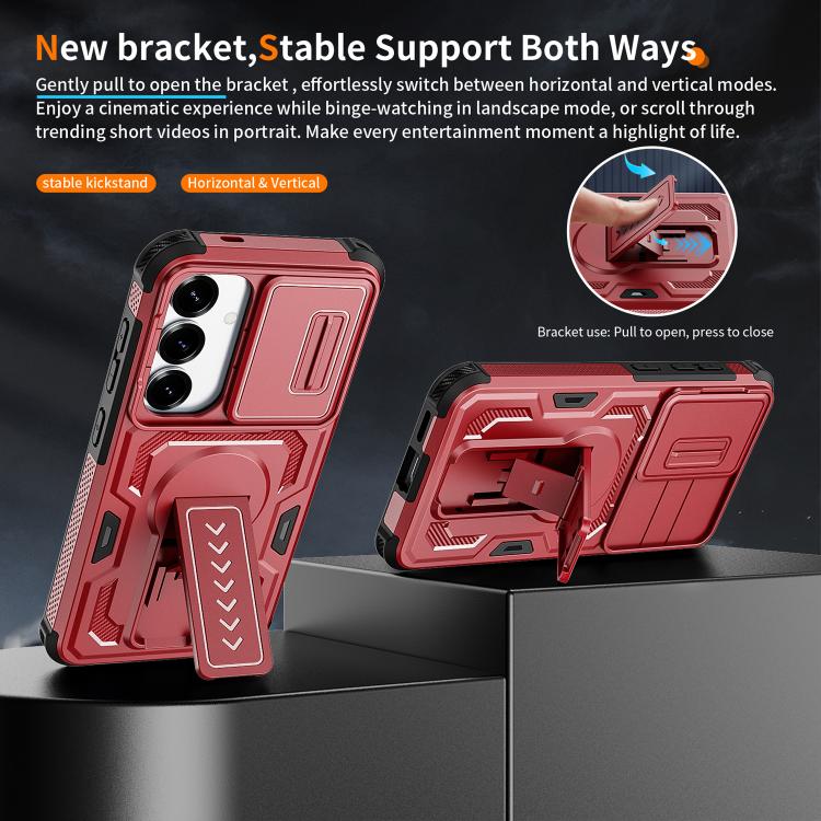 For Galaxy S25 5G / S24 5G Slid Camera Shield Invisible Holder PC Hybrid TPU Phone Case