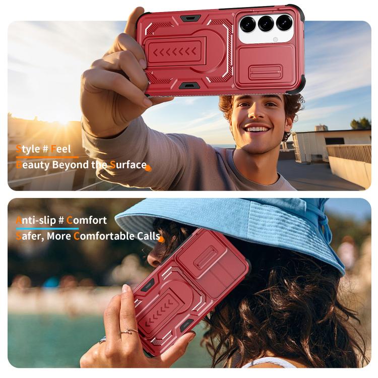 For Galaxy S25 5G / S24 5G Slid Camera Shield Invisible Holder PC Hybrid TPU Phone Case