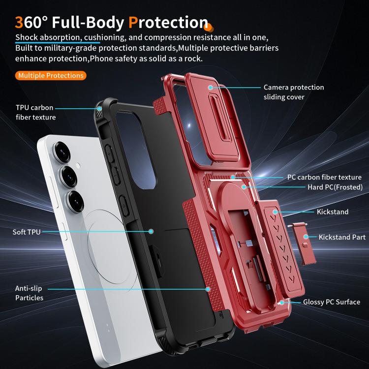For Galaxy S25 5G / S24 5G Slid Camera Shield Invisible Holder PC Hybrid TPU Phone Case