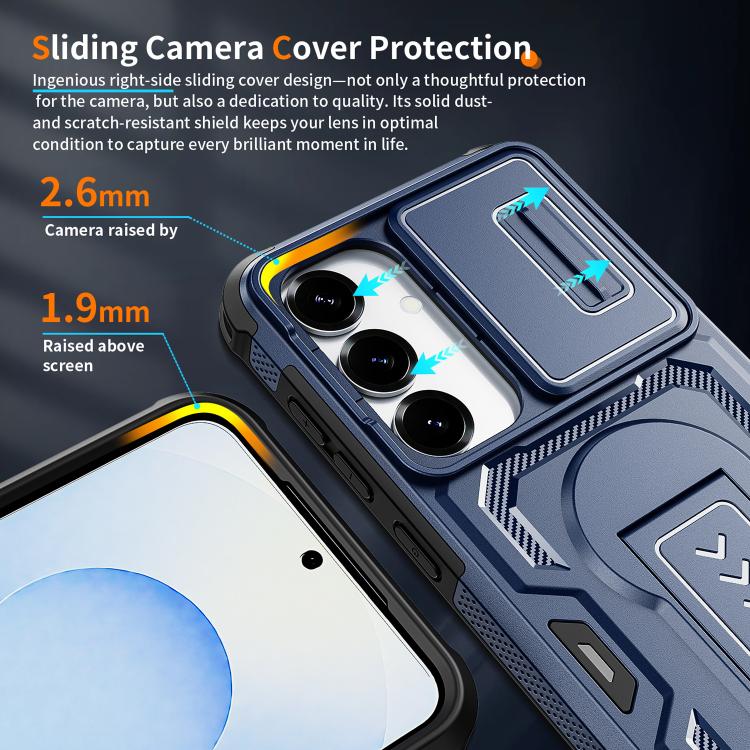 For Galaxy S25 5G / S24 5G Slid Camera Shield Invisible Holder PC Hybrid TPU Phone Case