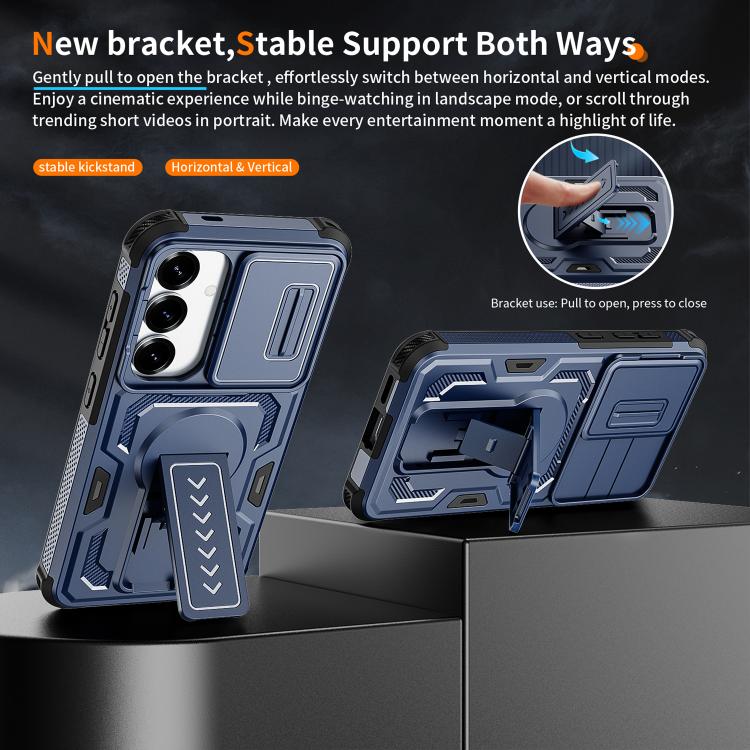 For Galaxy S25 5G / S24 5G Slid Camera Shield Invisible Holder PC Hybrid TPU Phone Case