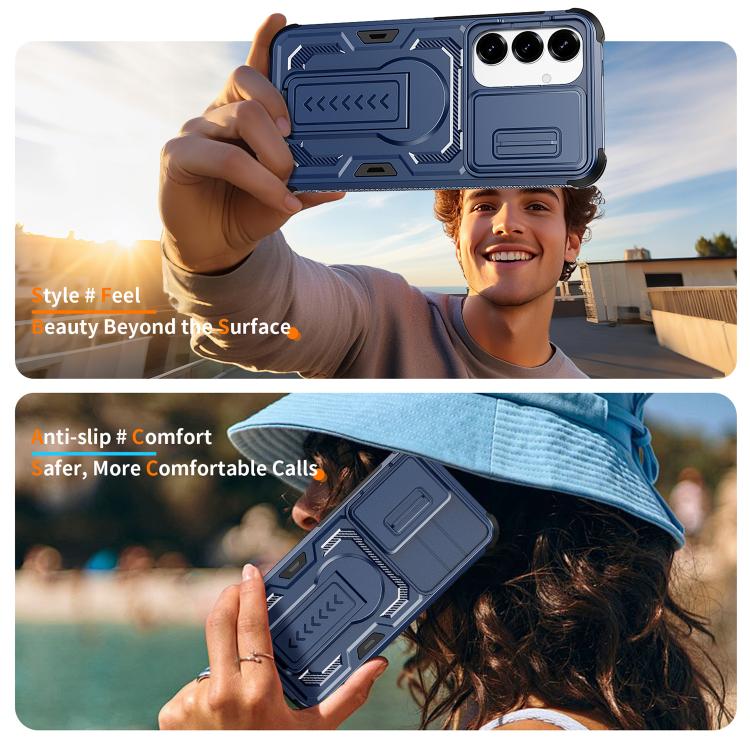 For Galaxy S25 5G / S24 5G Slid Camera Shield Invisible Holder PC Hybrid TPU Phone Case