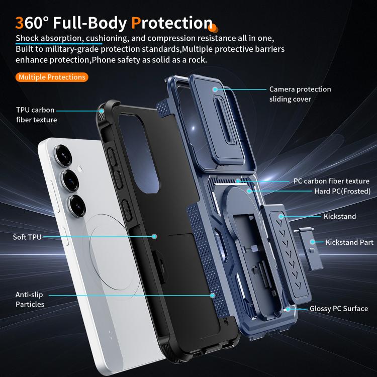 For Galaxy S25 5G / S24 5G Slid Camera Shield Invisible Holder PC Hybrid TPU Phone Case