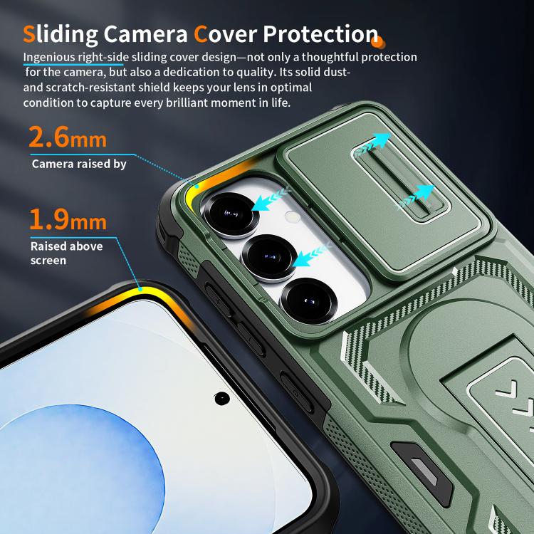 For Galaxy S25 5G / S24 5G Slid Camera Shield Invisible Holder PC Hybrid TPU Phone Case