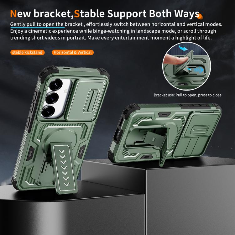 For Galaxy S25 5G / S24 5G Slid Camera Shield Invisible Holder PC Hybrid TPU Phone Case