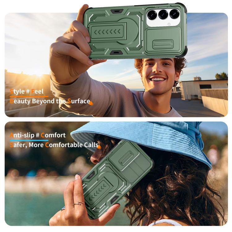 For Galaxy S25 5G / S24 5G Slid Camera Shield Invisible Holder PC Hybrid TPU Phone Case