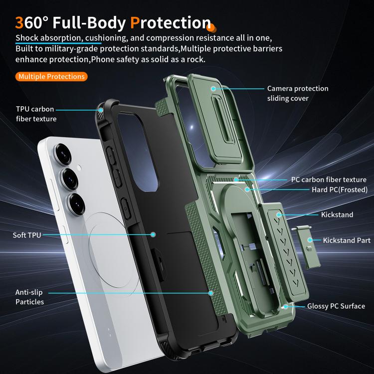For Galaxy S25 5G / S24 5G Slid Camera Shield Invisible Holder PC Hybrid TPU Phone Case