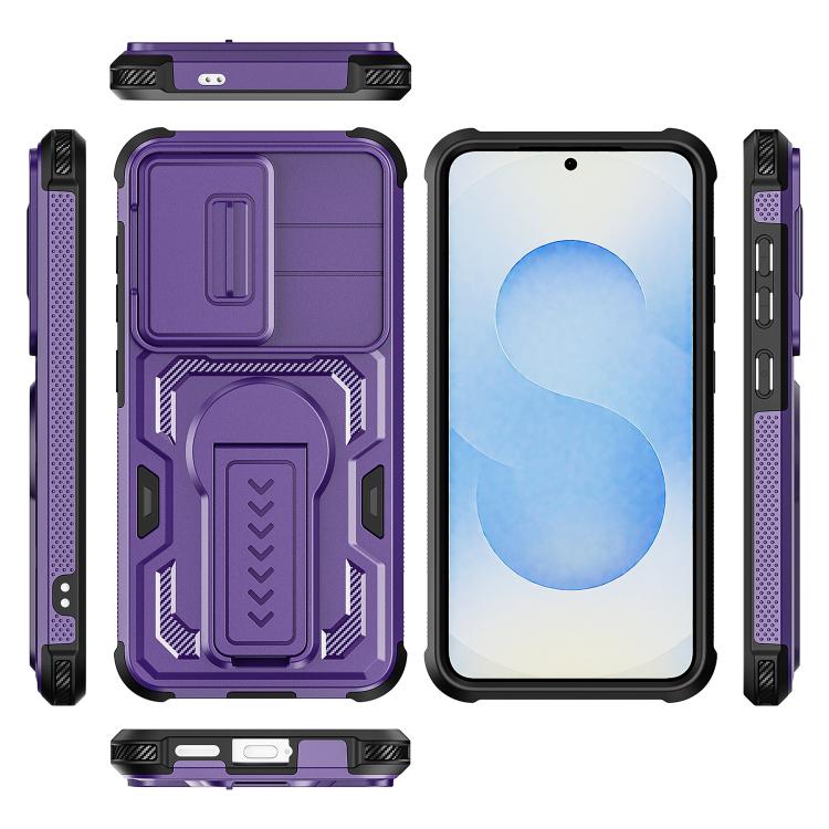 For Galaxy S25 5G / S24 5G Slid Camera Shield Invisible Holder PC Hybrid TPU Phone Case