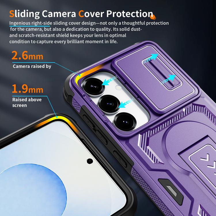 For Galaxy S25 5G / S24 5G Slid Camera Shield Invisible Holder PC Hybrid TPU Phone Case