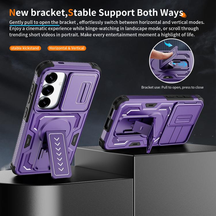 For Galaxy S25 5G / S24 5G Slid Camera Shield Invisible Holder PC Hybrid TPU Phone Case