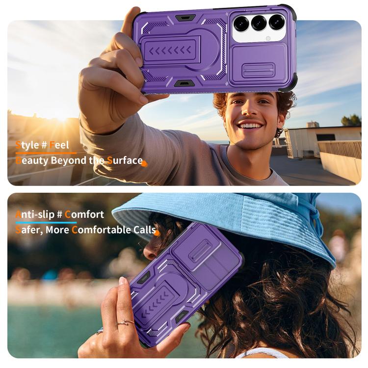 For Galaxy S25 5G / S24 5G Slid Camera Shield Invisible Holder PC Hybrid TPU Phone Case