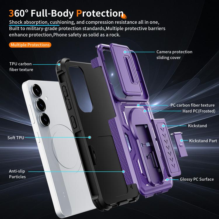 For Galaxy S25 5G / S24 5G Slid Camera Shield Invisible Holder PC Hybrid TPU Phone Case