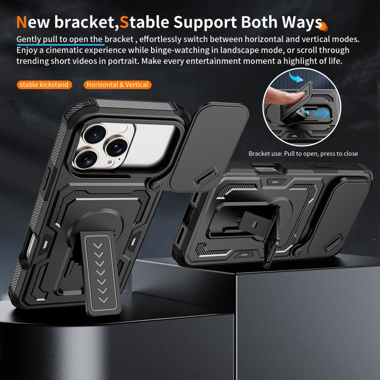 For iPhone 17 Pro Max Slid Camera Shield Invisible Holder PC Hybrid TPU Phone Case