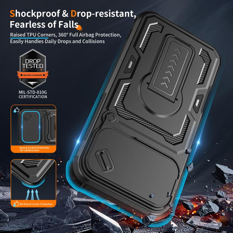 For iPhone 17 Pro Max Slid Camera Shield Invisible Holder PC Hybrid TPU Phone Case