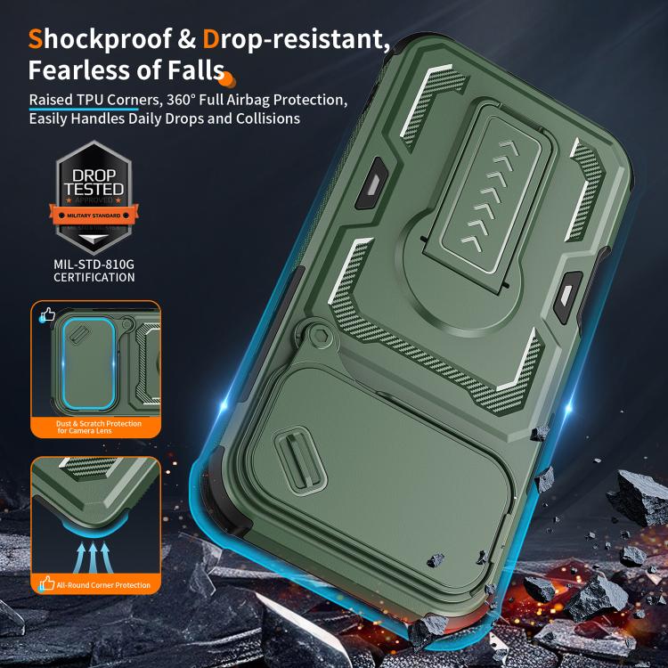For iPhone 17 Pro Max Slid Camera Shield Invisible Holder PC Hybrid TPU Phone Case