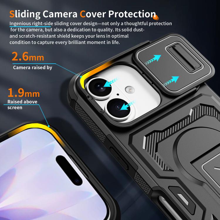For iPhone 17 Slid Camera Shield Invisible Holder PC Hybrid TPU Phone Case