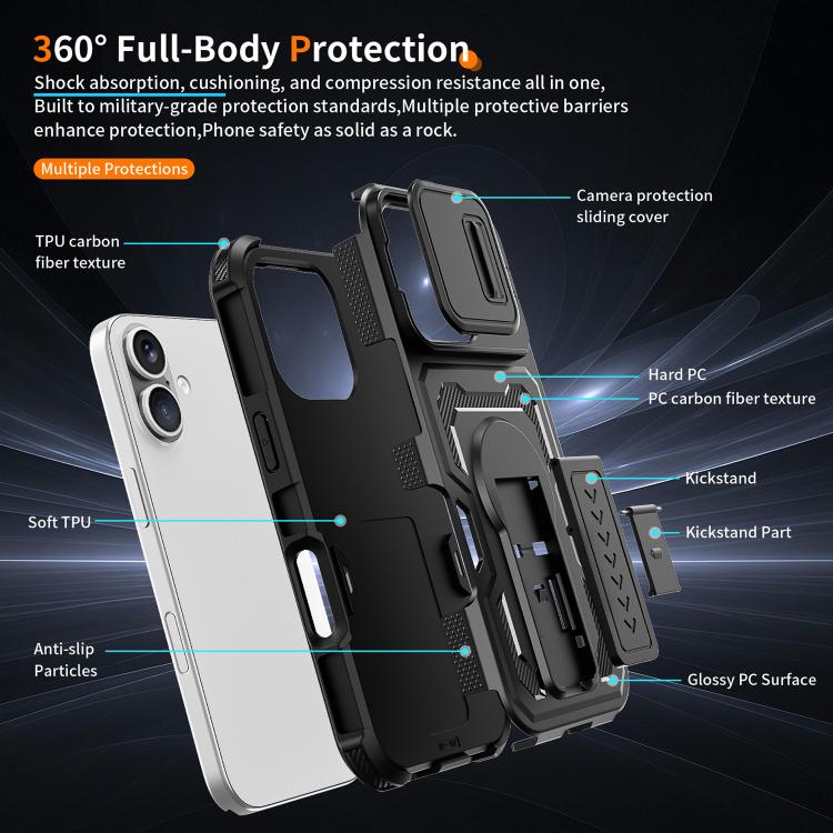For iPhone 17 Slid Camera Shield Invisible Holder PC Hybrid TPU Phone Case