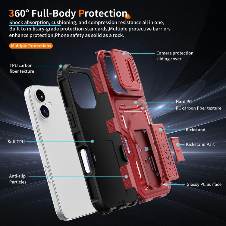 For iPhone 17 Slid Camera Shield Invisible Holder PC Hybrid TPU Phone Case