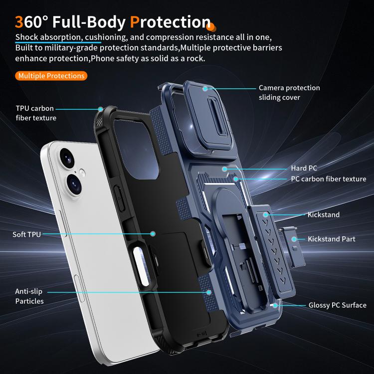 For iPhone 17 Slid Camera Shield Invisible Holder PC Hybrid TPU Phone Case