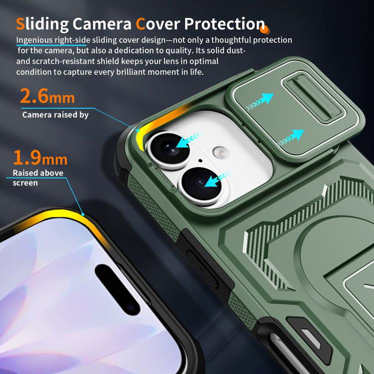 For iPhone 17 Slid Camera Shield Invisible Holder PC Hybrid TPU Phone Case