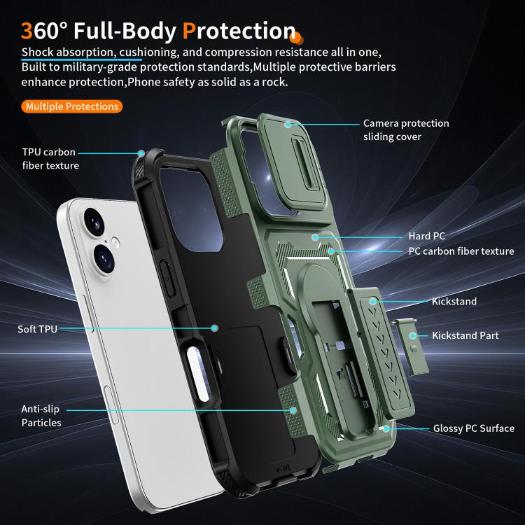 For iPhone 17 Slid Camera Shield Invisible Holder PC Hybrid TPU Phone Case
