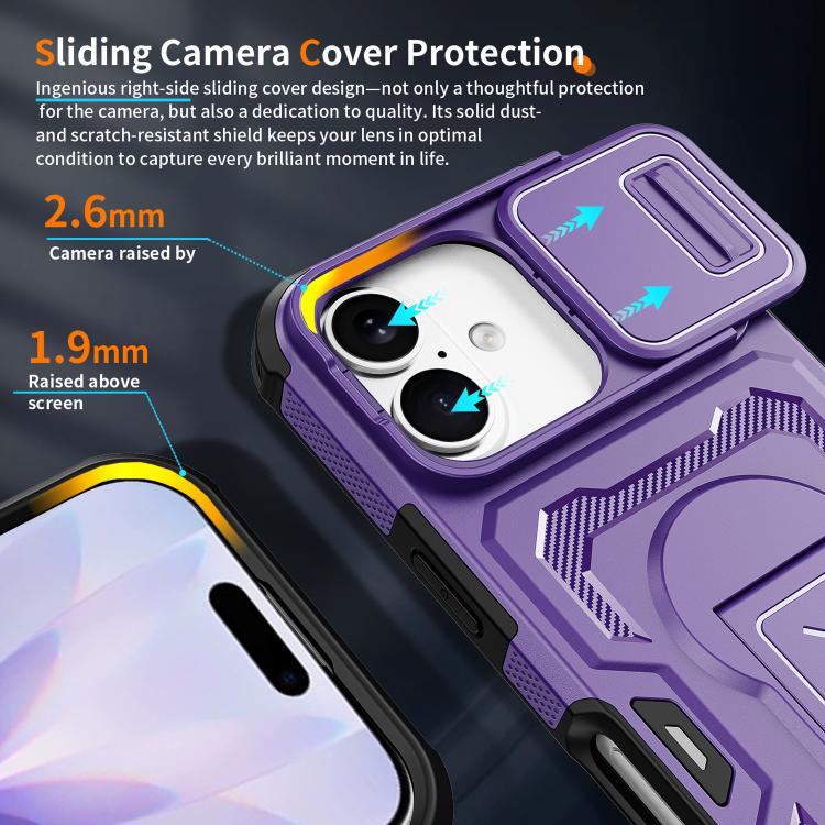 For iPhone 17 Slid Camera Shield Invisible Holder PC Hybrid TPU Phone Case