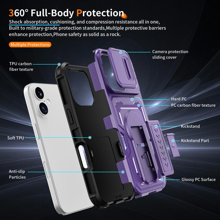 For iPhone 17 Slid Camera Shield Invisible Holder PC Hybrid TPU Phone Case