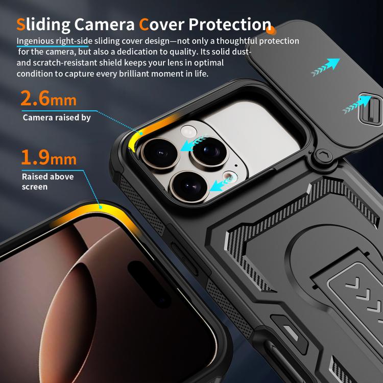 For iPhone 16 Pro Max Slid Camera Shield Invisible Holder PC Hybrid TPU Phone Case
