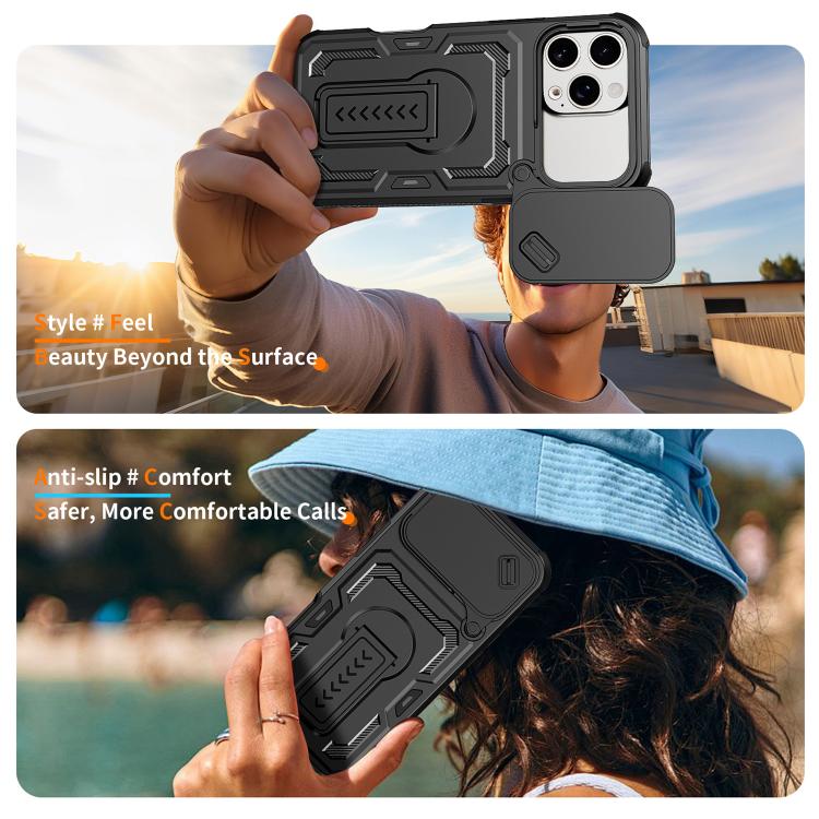 For iPhone 16 Pro Max Slid Camera Shield Invisible Holder PC Hybrid TPU Phone Case