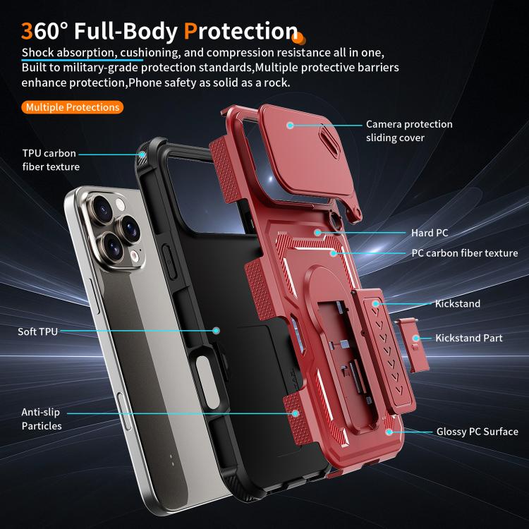 For iPhone 16 Pro Max Slid Camera Shield Invisible Holder PC Hybrid TPU Phone Case