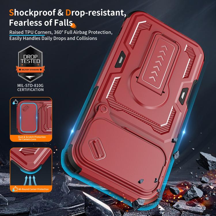 For iPhone 16 Pro Max Slid Camera Shield Invisible Holder PC Hybrid TPU Phone Case