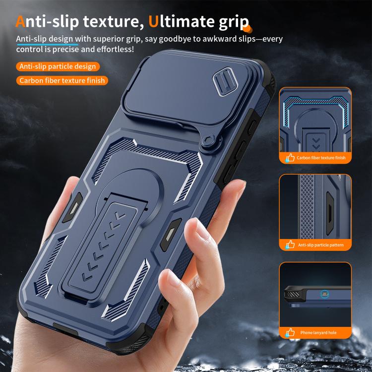 For iPhone 16 Pro Max Slid Camera Shield Invisible Holder PC Hybrid TPU Phone Case