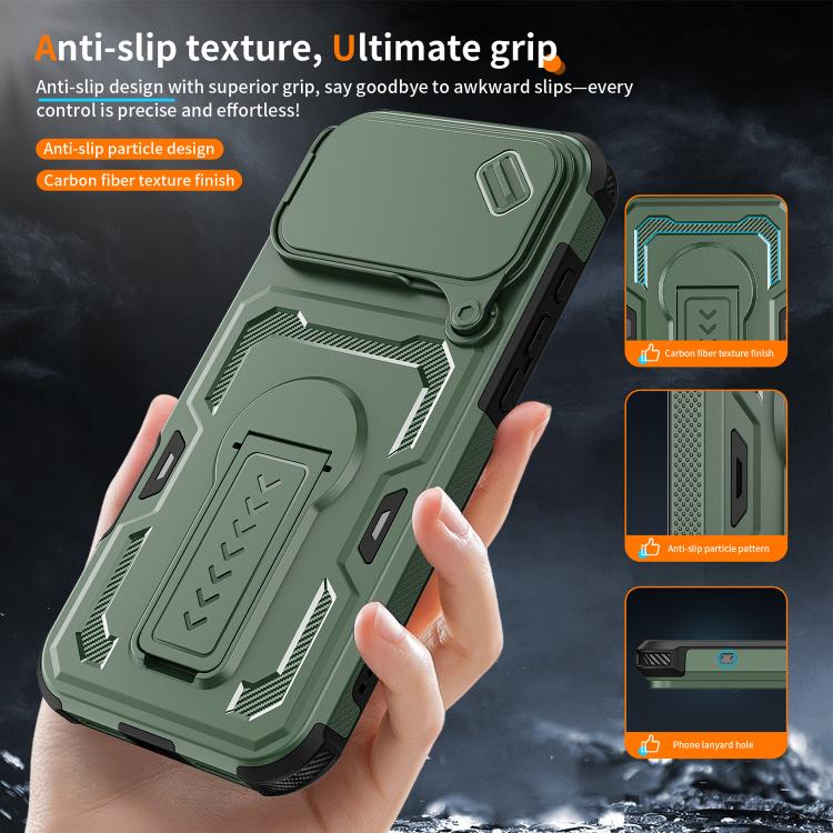 For iPhone 16 Pro Max Slid Camera Shield Invisible Holder PC Hybrid TPU Phone Case