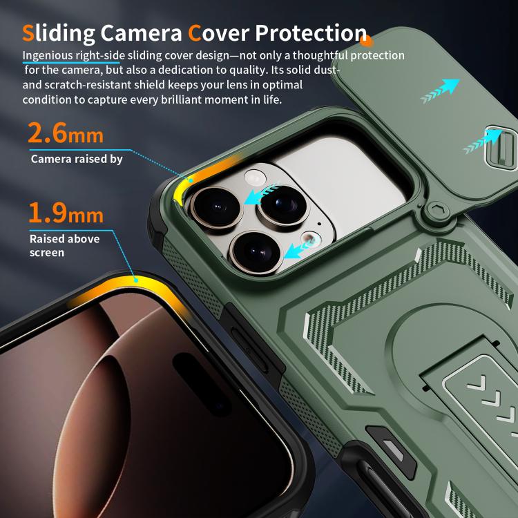 For iPhone 16 Pro Max Slid Camera Shield Invisible Holder PC Hybrid TPU Phone Case