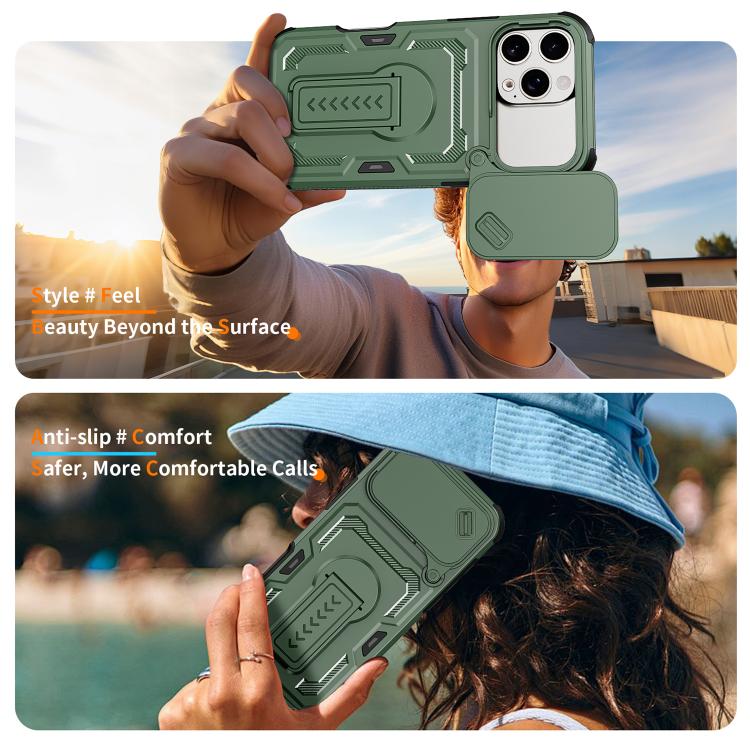 For iPhone 16 Pro Max Slid Camera Shield Invisible Holder PC Hybrid TPU Phone Case