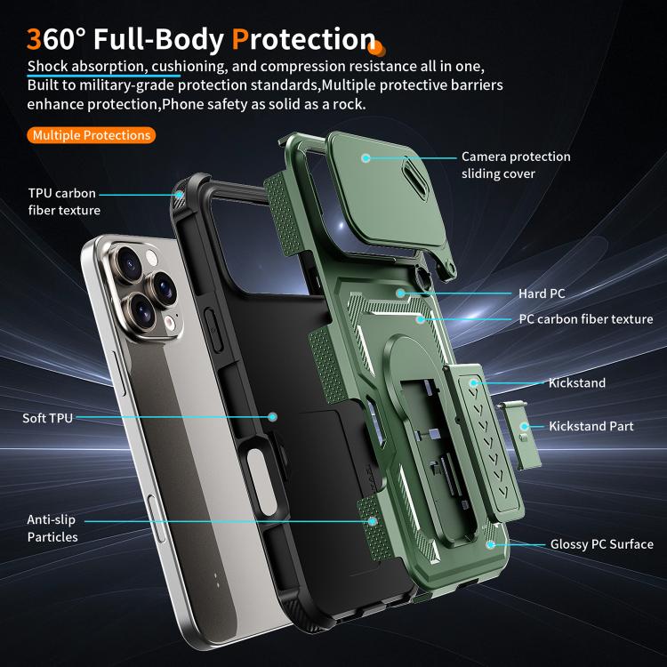 For iPhone 16 Pro Max Slid Camera Shield Invisible Holder PC Hybrid TPU Phone Case