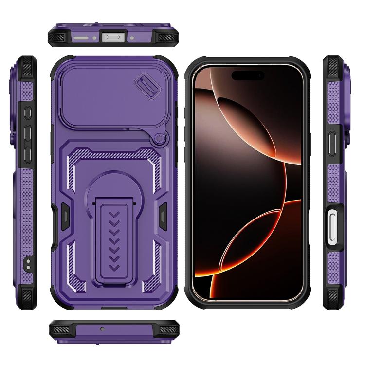For iPhone 16 Pro Max Slid Camera Shield Invisible Holder PC Hybrid TPU Phone Case