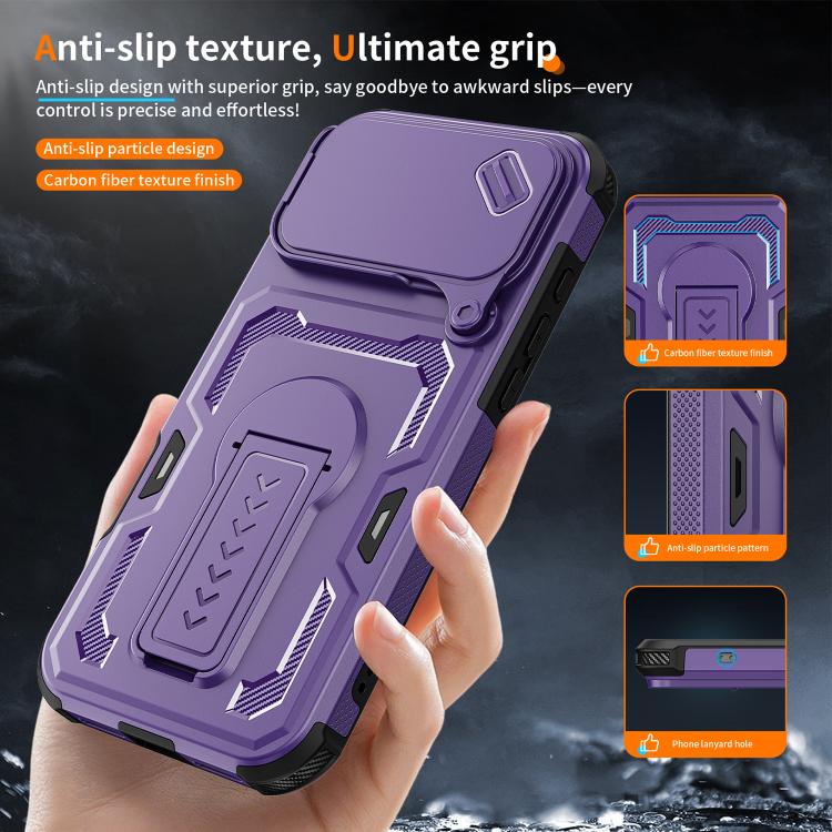 For iPhone 16 Pro Max Slid Camera Shield Invisible Holder PC Hybrid TPU Phone Case