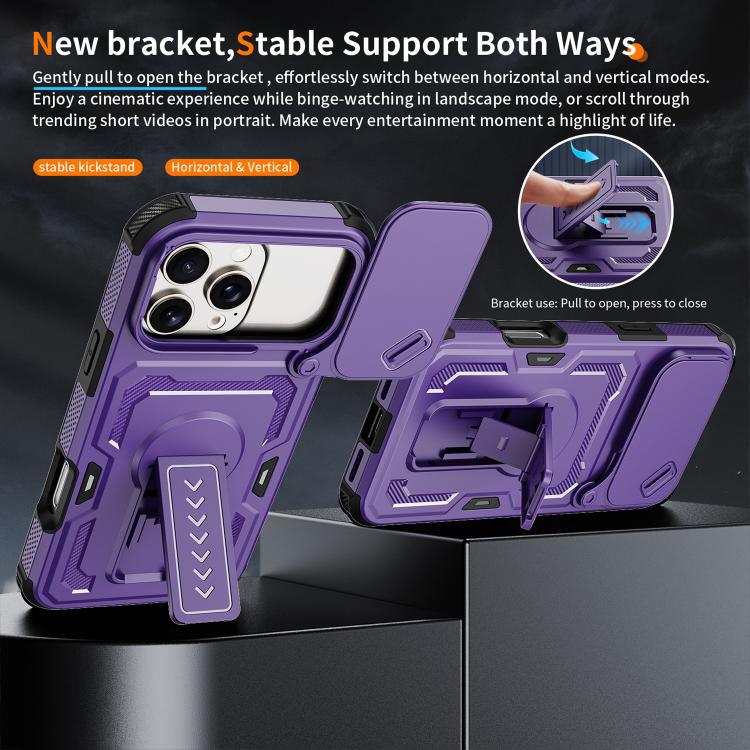 For iPhone 16 Pro Max Slid Camera Shield Invisible Holder PC Hybrid TPU Phone Case