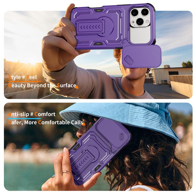 For iPhone 16 Pro Max Slid Camera Shield Invisible Holder PC Hybrid TPU Phone Case