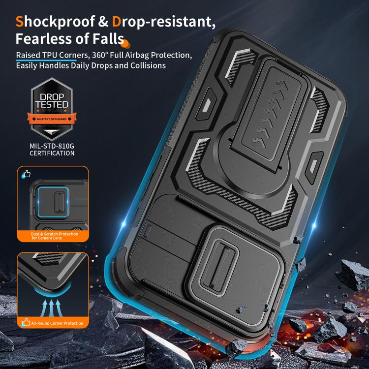 For iPhone 17e / 16e Slid Camera Shield Invisible Holder PC Hybrid TPU Phone Case
